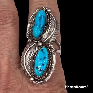 Authentic Native American Sterling Turquoise Ring Signed